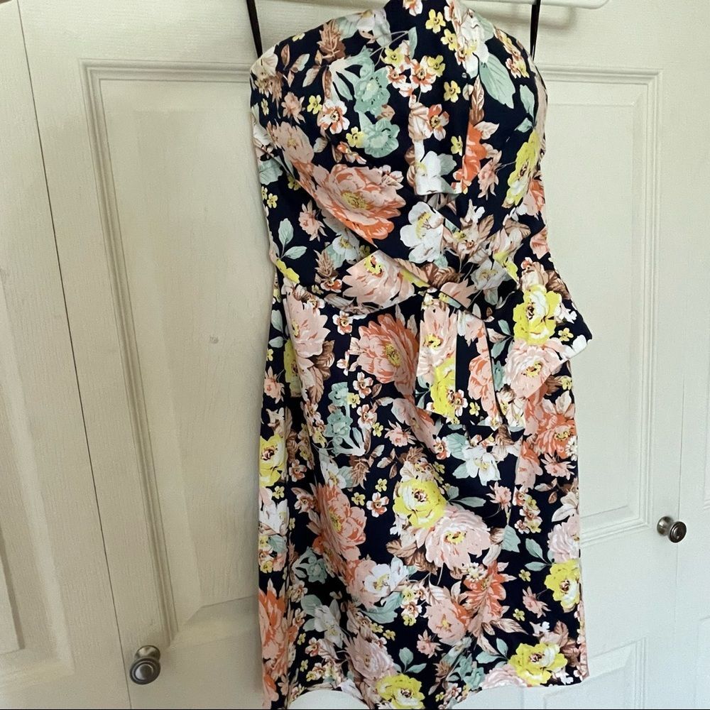 MINUET Floral Printed Strapless floral summer cotton dress, size M